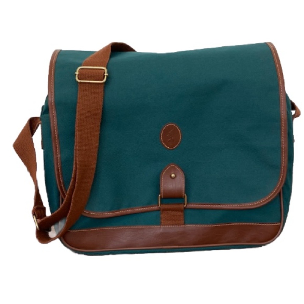 Ralph Lauren Vintage Messenger Bag Hunter Green Canvas Brown Trim